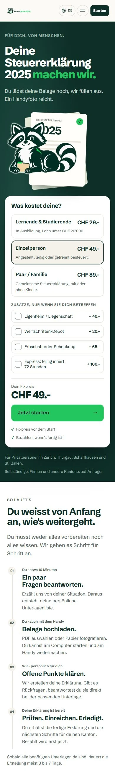 Die Steuerkomplize-Website auf dem Handy