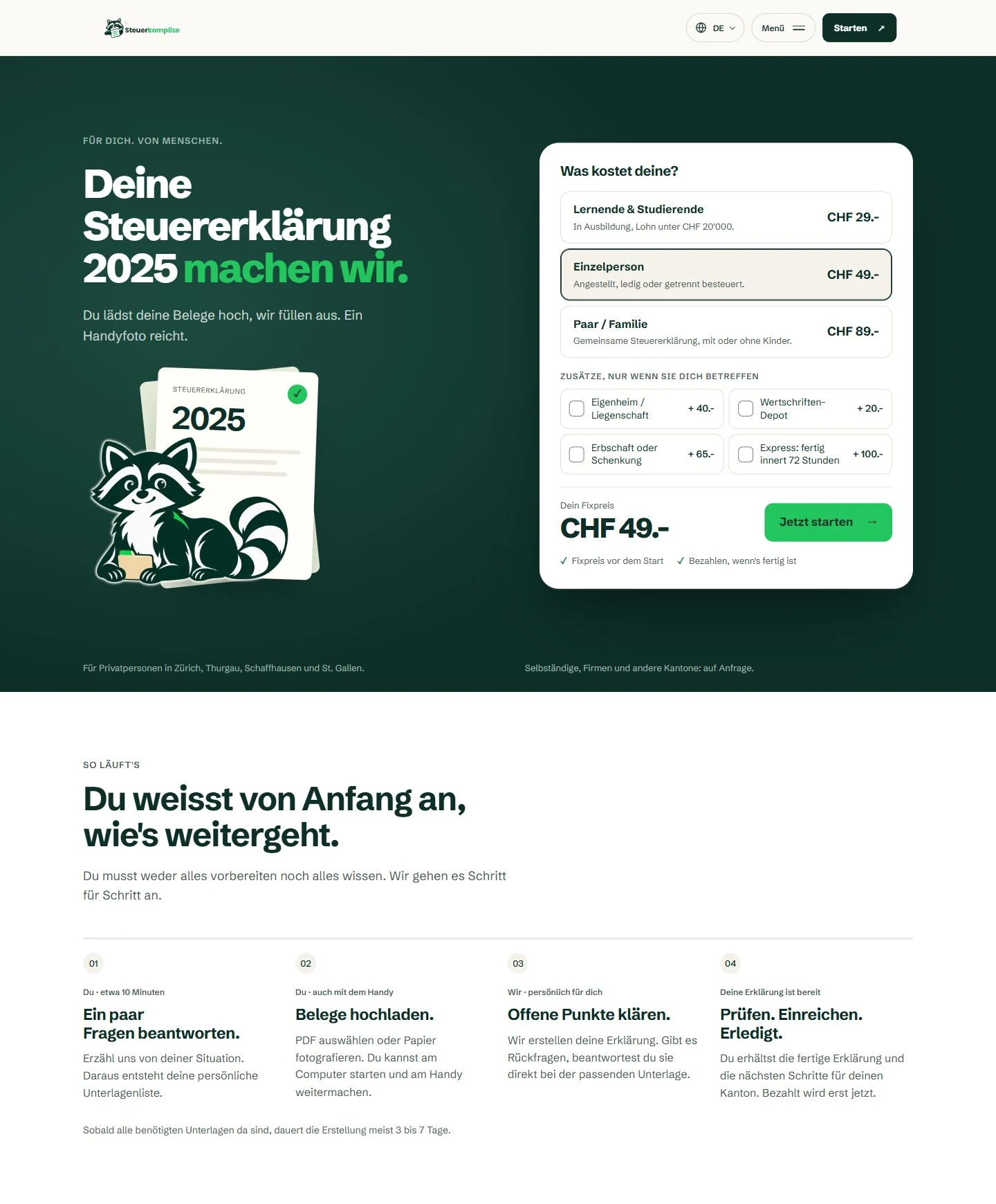 Die Steuerkomplize-Website auf dem Desktop